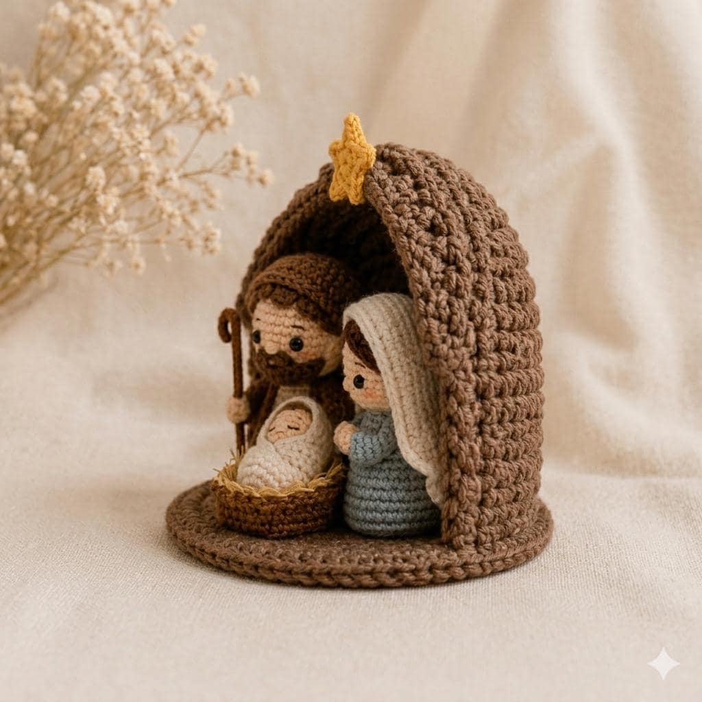 Crochet Nativity Set, Handmade Holy Family Christmas Decor, Catholic Nativity Scene, Mini Christmas Manger, Religious Gift