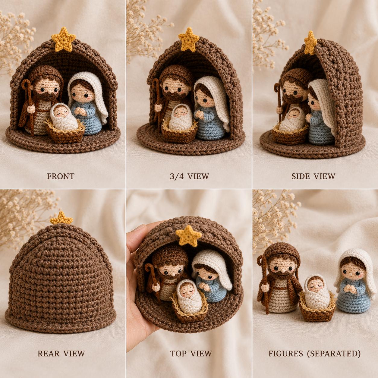 Crochet Nativity Set, Handmade Holy Family Christmas Decor, Catholic Nativity Scene, Mini Christmas Manger, Religious Gift