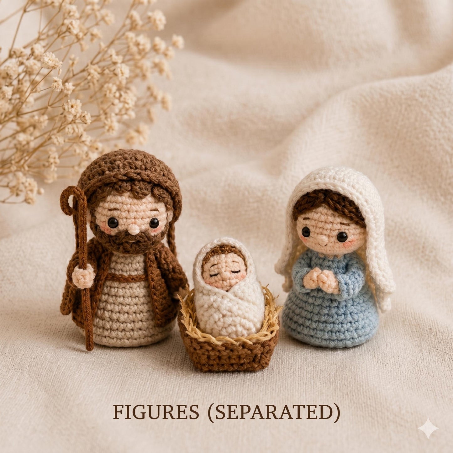 Crochet Nativity Set, Handmade Holy Family Christmas Decor, Catholic Nativity Scene, Mini Christmas Manger, Religious Gift