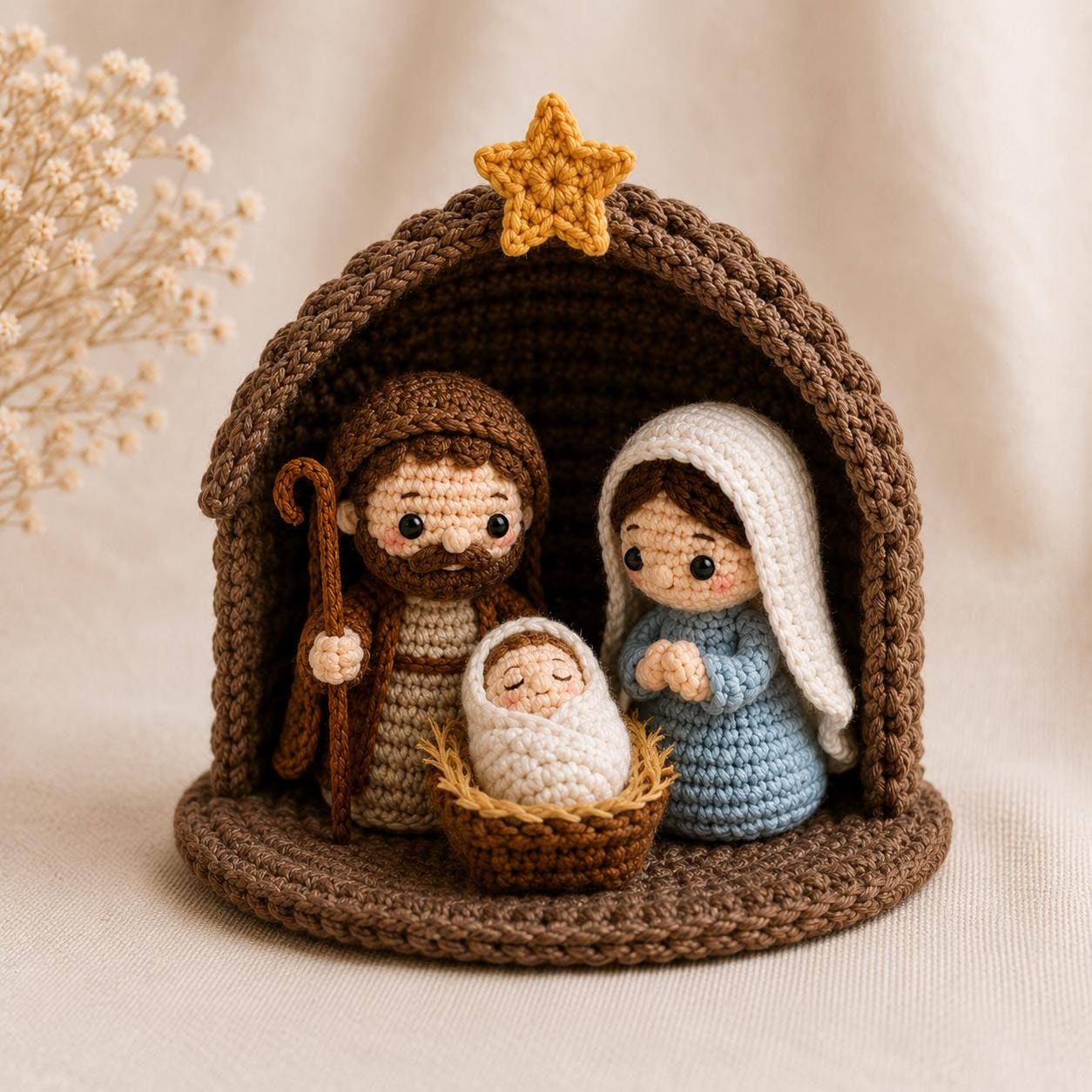 Crochet Nativity Set, Handmade Holy Family Christmas Decor, Catholic Nativity Scene, Mini Christmas Manger, Religious Gift