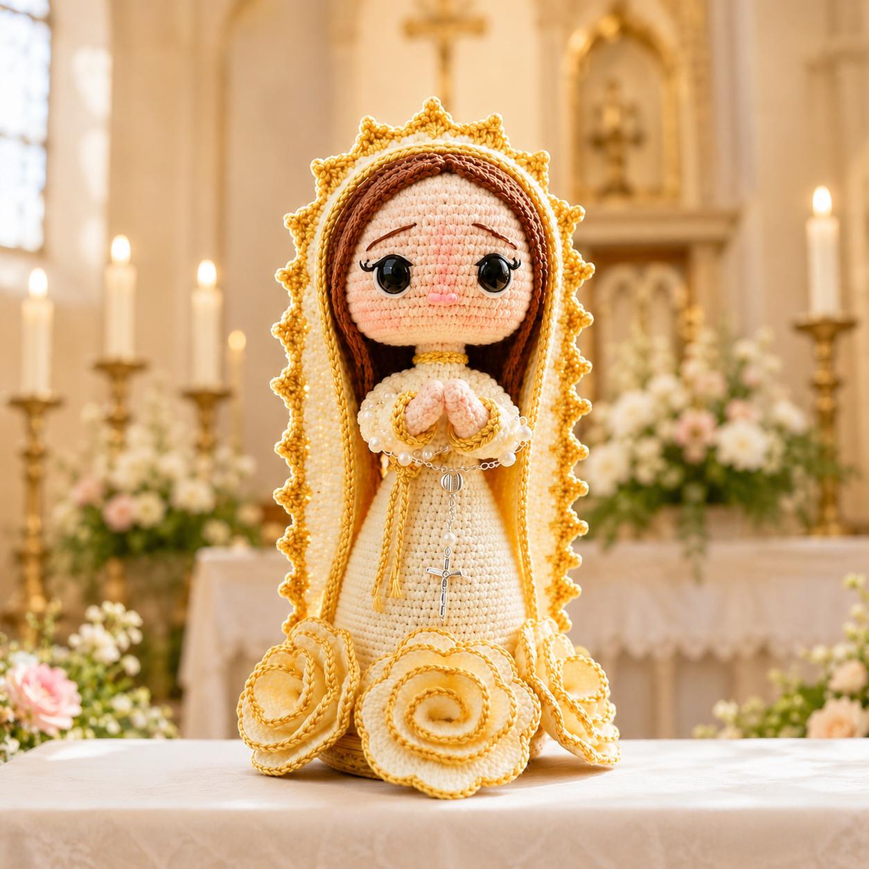 Our Lady Crochet Doll, Handmade Virgin Mary Catholic Decor, Prayer Room Altar Gift, Religious Keepsake for Mom