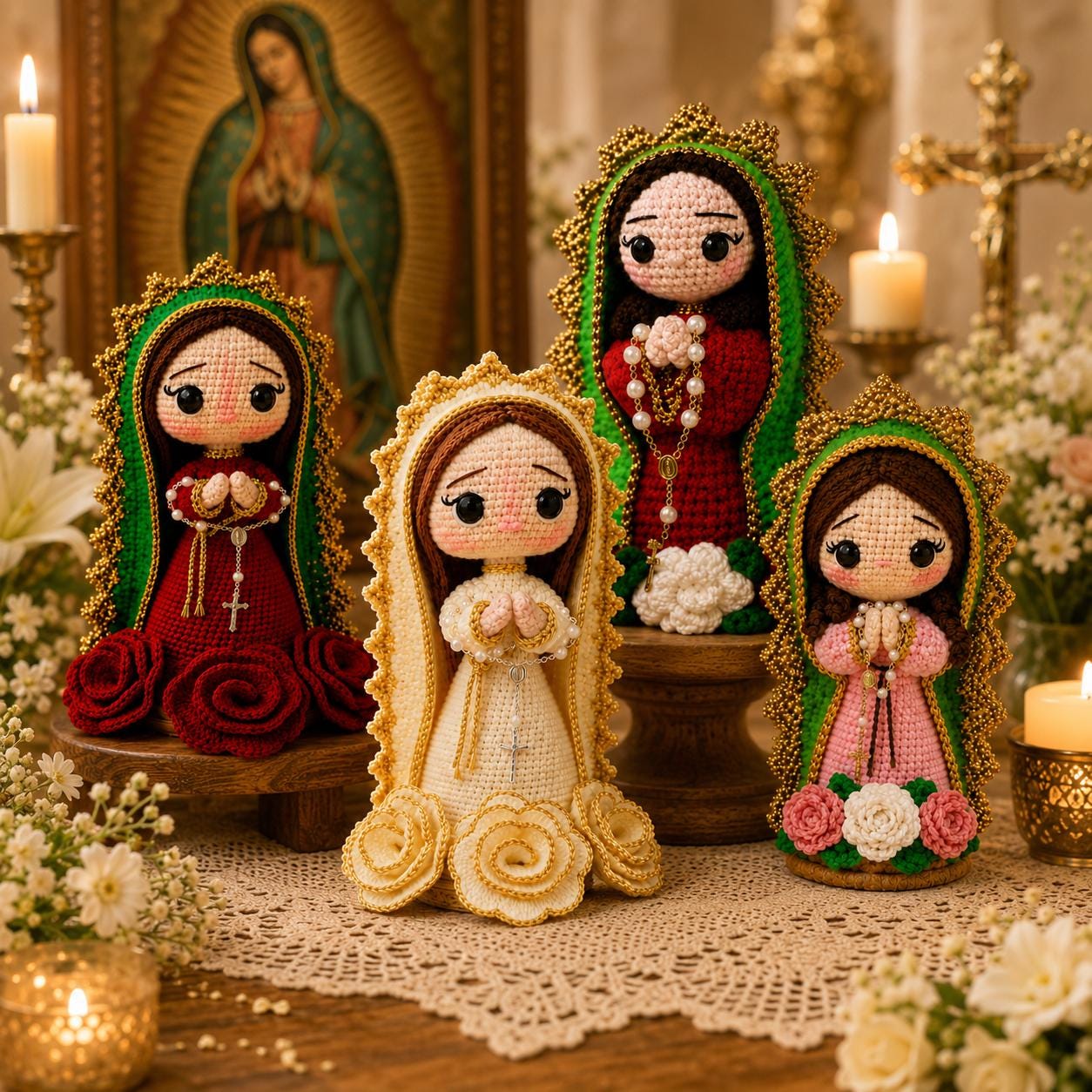 Our Lady Crochet Doll, Handmade Virgin Mary Catholic Decor, Prayer Room Altar Gift, Religious Keepsake for Mom