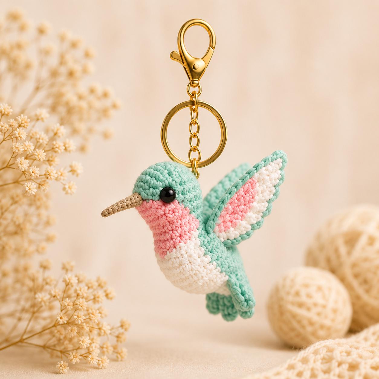 Crochet Hummingbird Keychain, Amigurumi Bird Bag Charm, Cute Hummingbird Gift for Bird Lovers, Handmade Backpack Accessory, Purse Pendant
