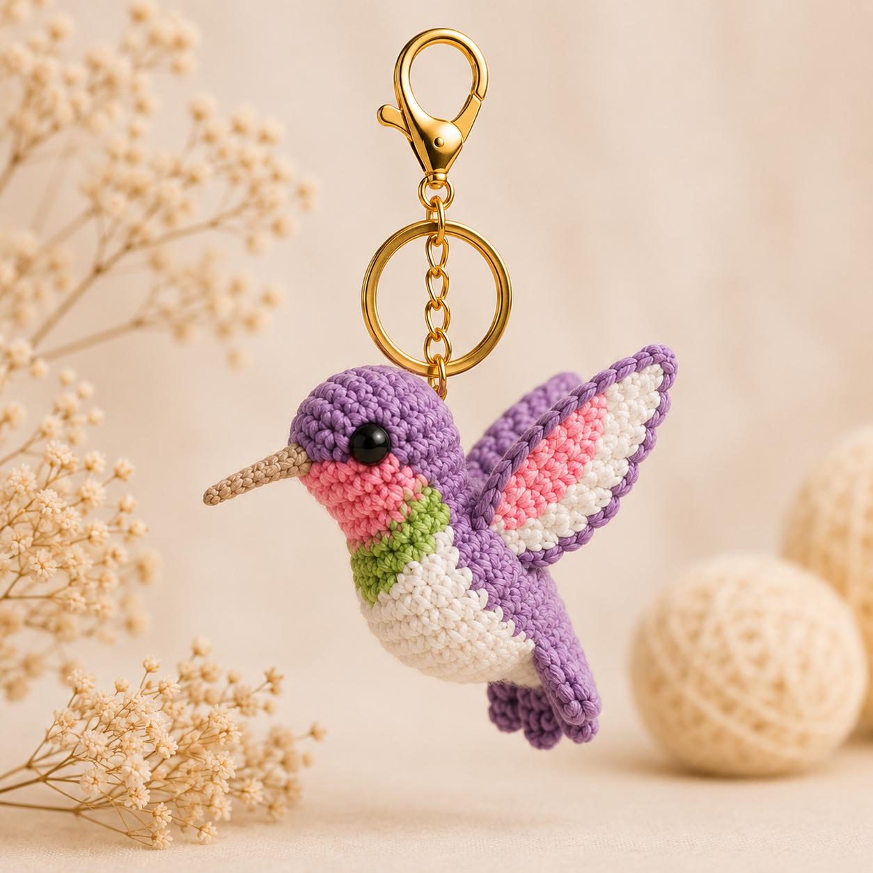 Crochet Hummingbird Keychain, Amigurumi Bird Bag Charm, Cute Hummingbird Gift for Bird Lovers, Handmade Backpack Accessory, Purse Pendant