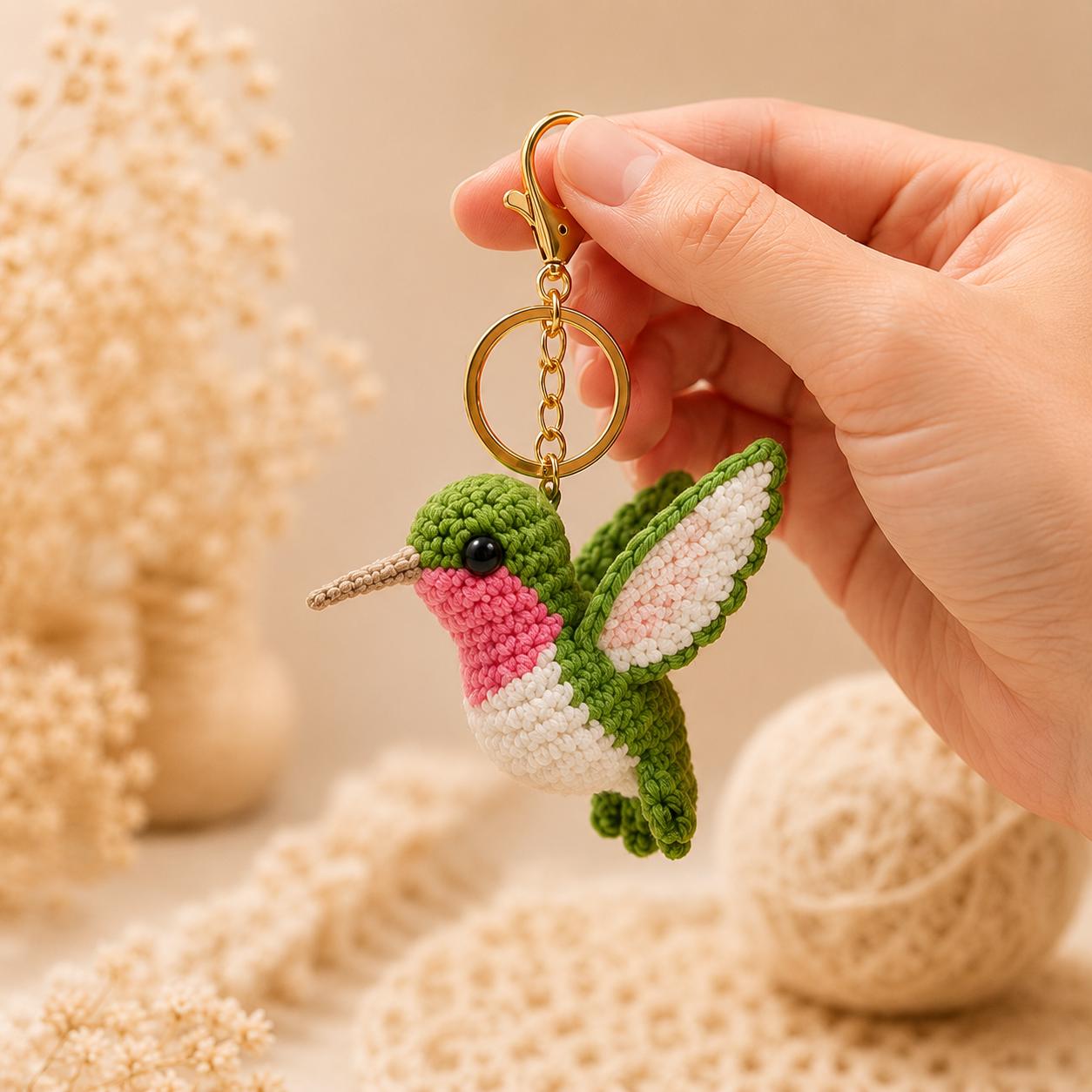 Crochet Hummingbird Keychain, Amigurumi Bird Bag Charm, Cute Hummingbird Gift for Bird Lovers, Handmade Backpack Accessory, Purse Pendant