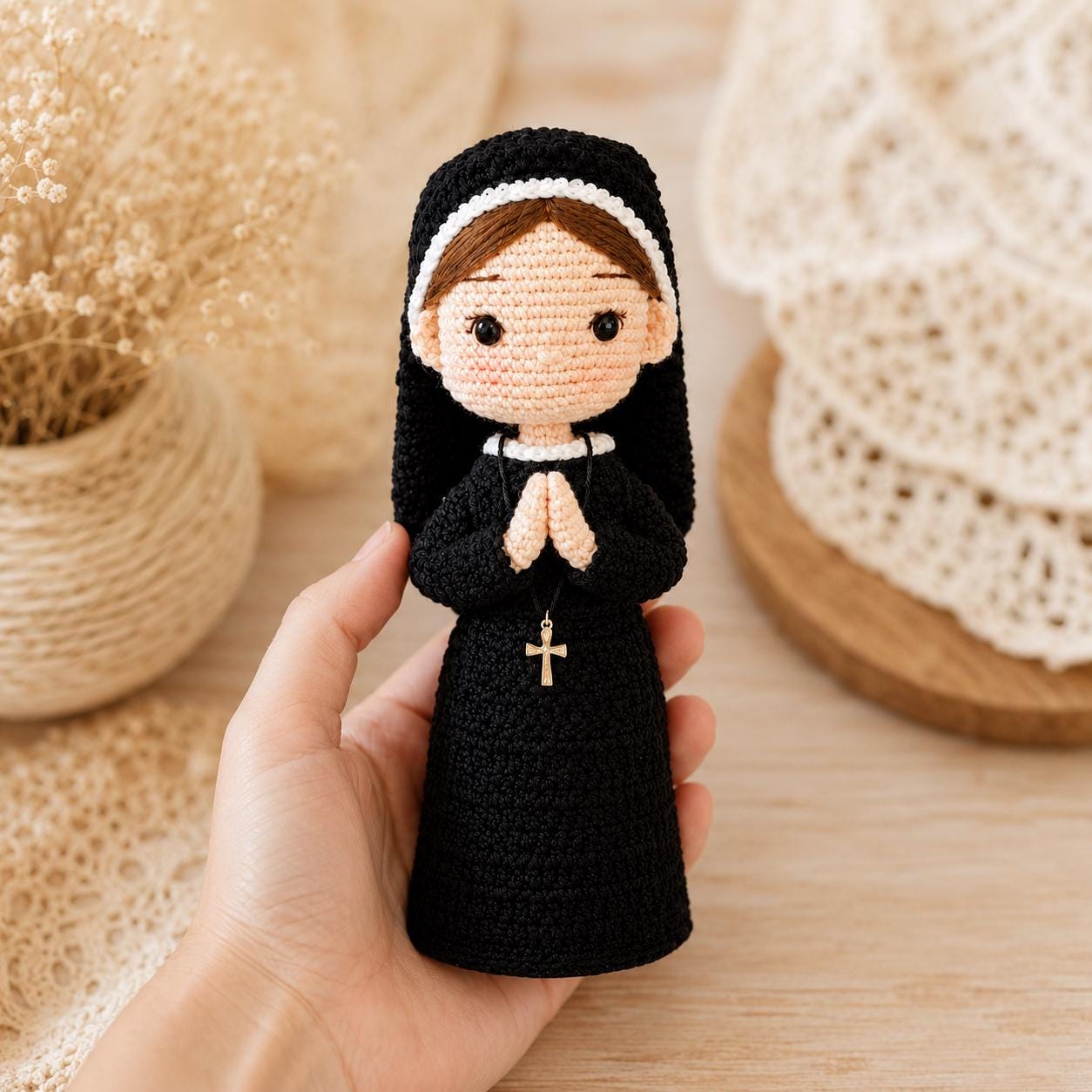 Catholic Nun Crochet Doll, Handmade Amigurumi Religious Sister, Prayer Room Decor, Gift for Nun