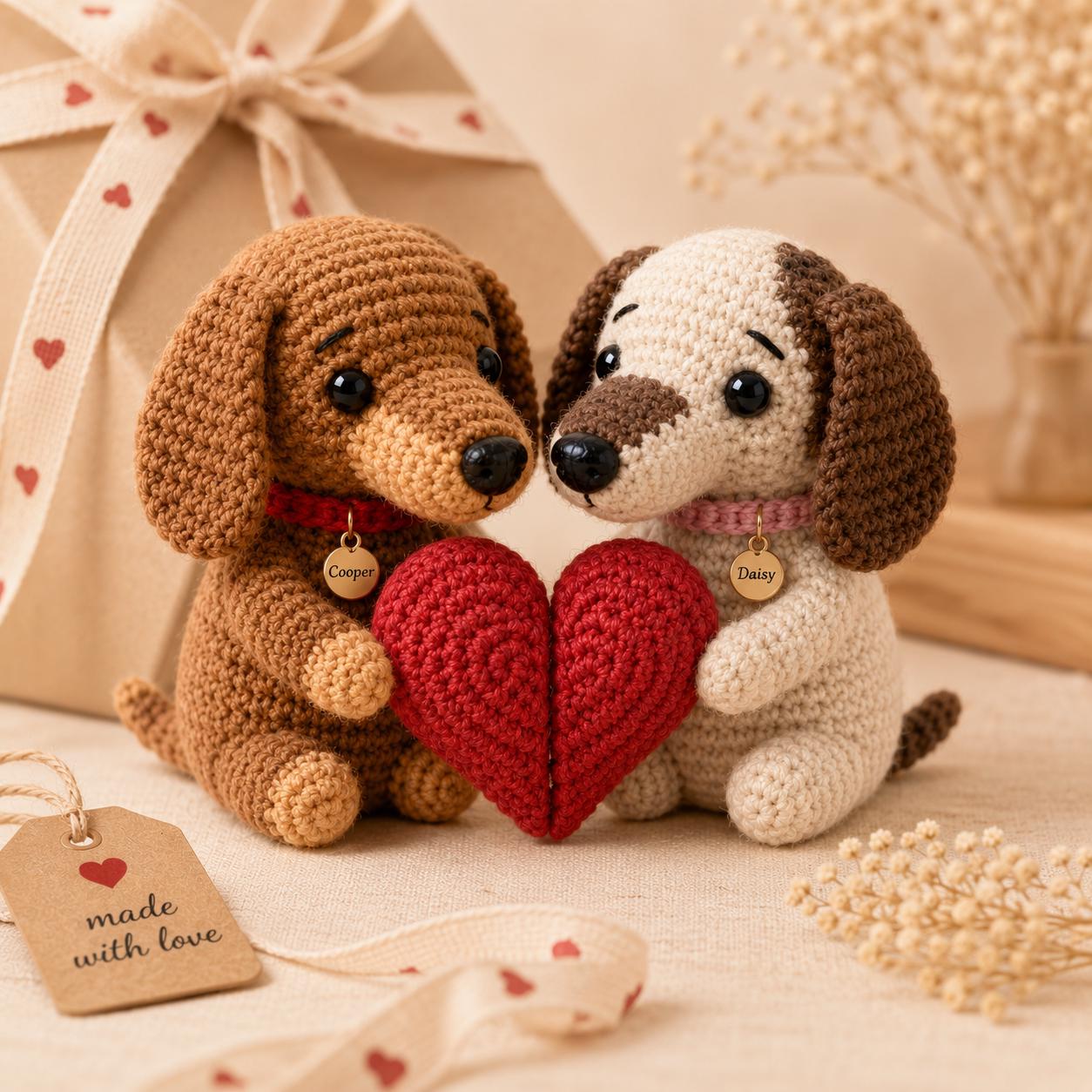 Magnetic Dachshund Couple Keychain Set, Crochet Wiener Dog Plush, Matching Couple Gift, Long Distance Relationship, Dog Lover Gift
