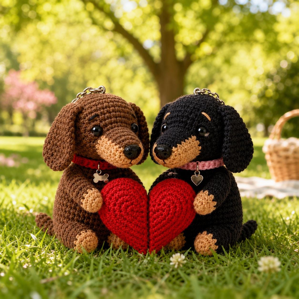 Magnetic Dachshund Couple Keychain Set, Crochet Wiener Dog Plush, Matching Couple Gift, Long Distance Relationship, Dog Lover Gift