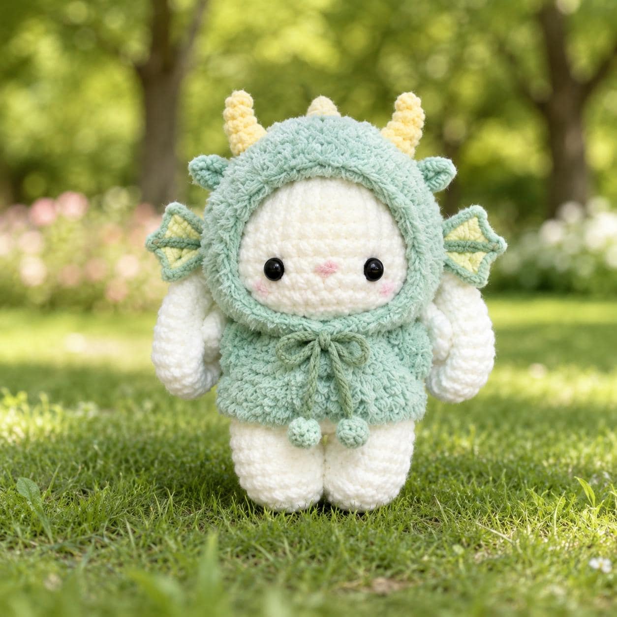 Kawaii Crochet Bunny Plush in Animal Costume, Amigurumi Stuffed Rabbit Toy, Cute Strawberry Dinosaur Duck Bunny Gift, Nursery Room Decor