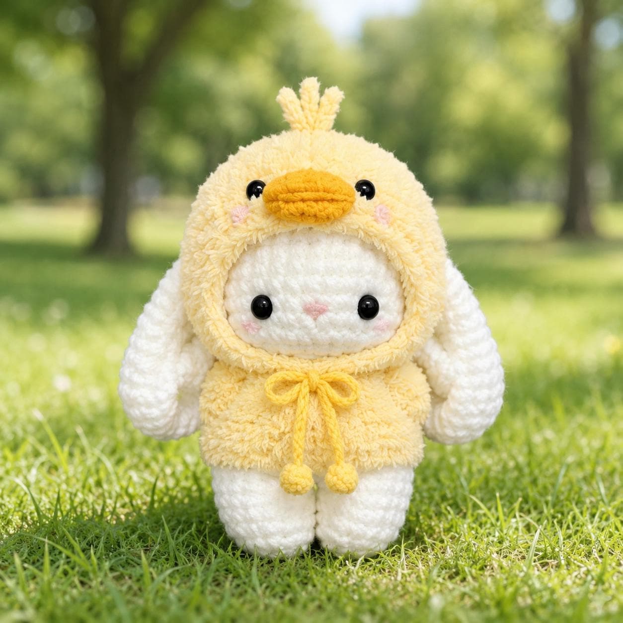 Kawaii Crochet Bunny Plush in Animal Costume, Amigurumi Stuffed Rabbit Toy, Cute Strawberry Dinosaur Duck Bunny Gift, Nursery Room Decor