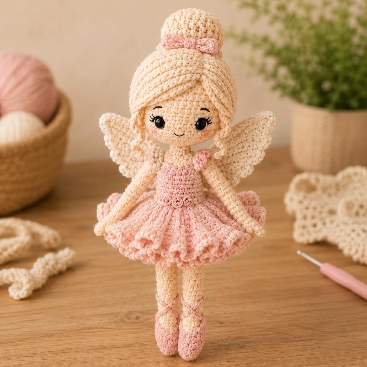 Crochet Fairy Doll, Handmade Amigurumi Angel, Ballerina and Flower Fairy, Fantasy Room Decor, Unique Crochet Gift