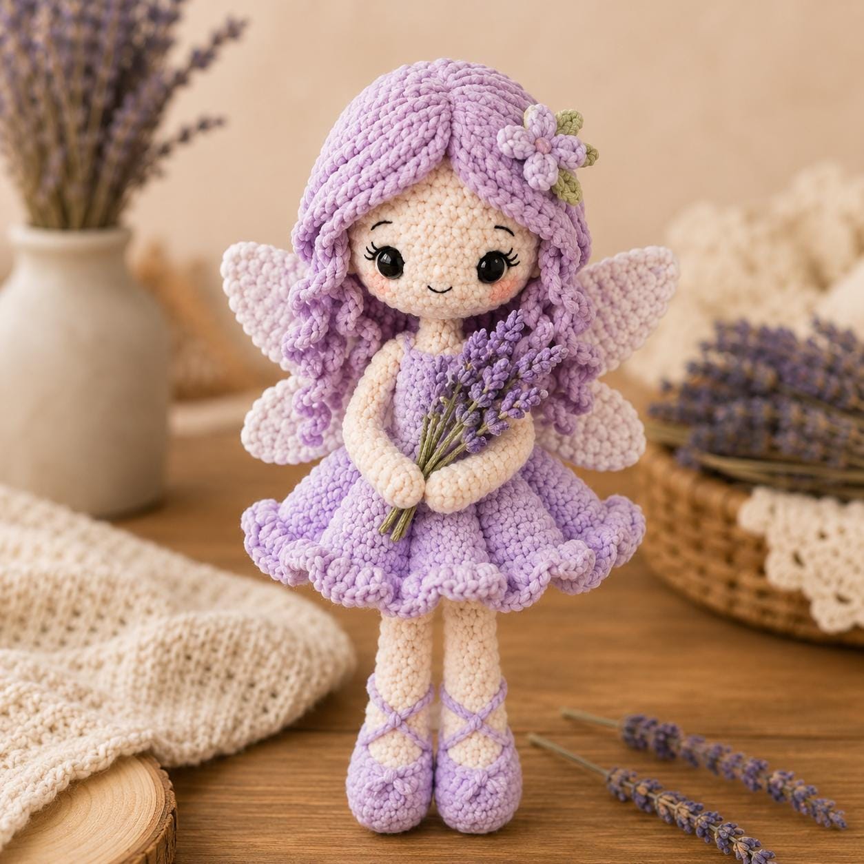 Crochet Fairy Doll, Handmade Amigurumi Angel, Ballerina and Flower Fairy, Fantasy Room Decor, Unique Crochet Gift