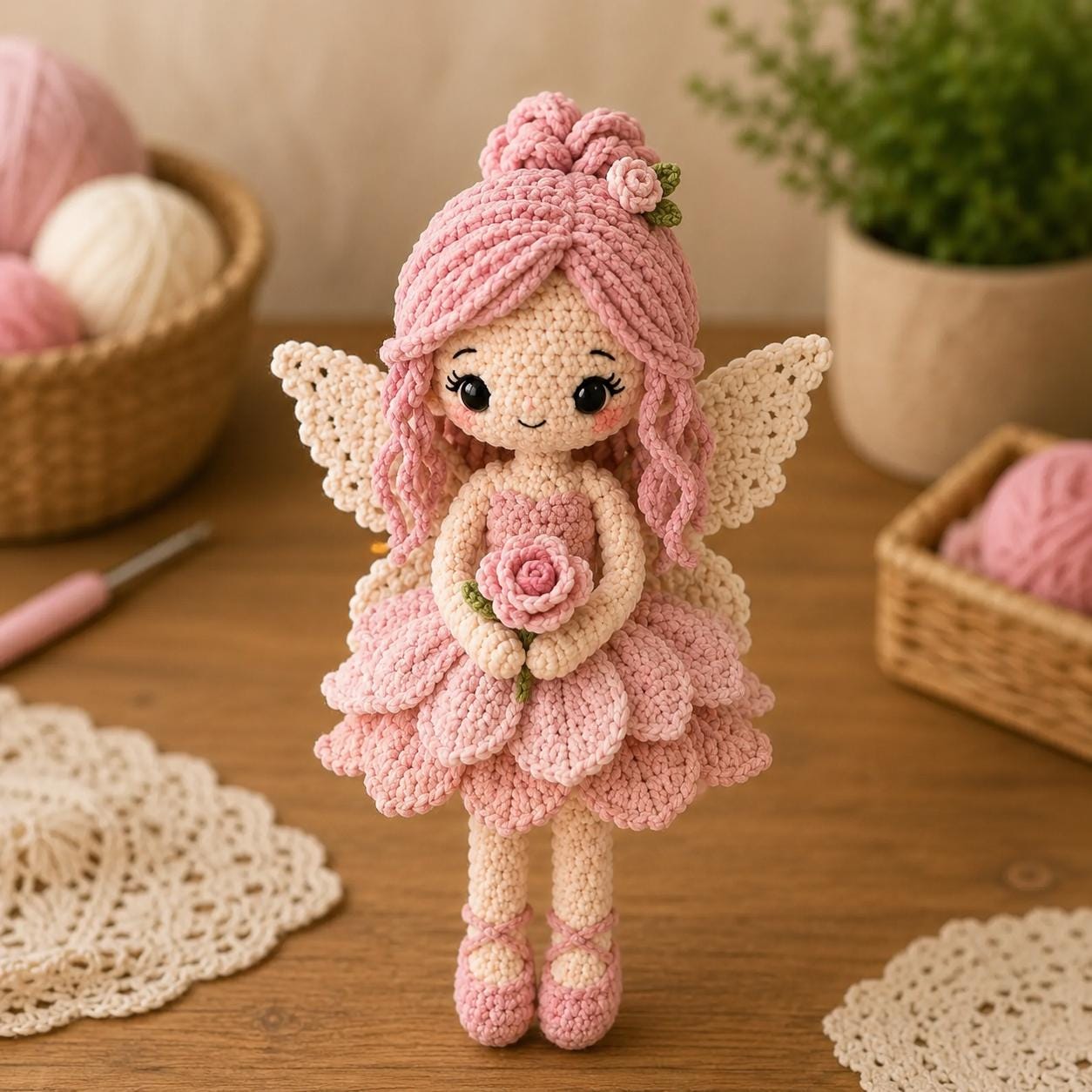 Crochet Fairy Doll, Handmade Amigurumi Angel, Ballerina and Flower Fairy, Fantasy Room Decor, Unique Crochet Gift