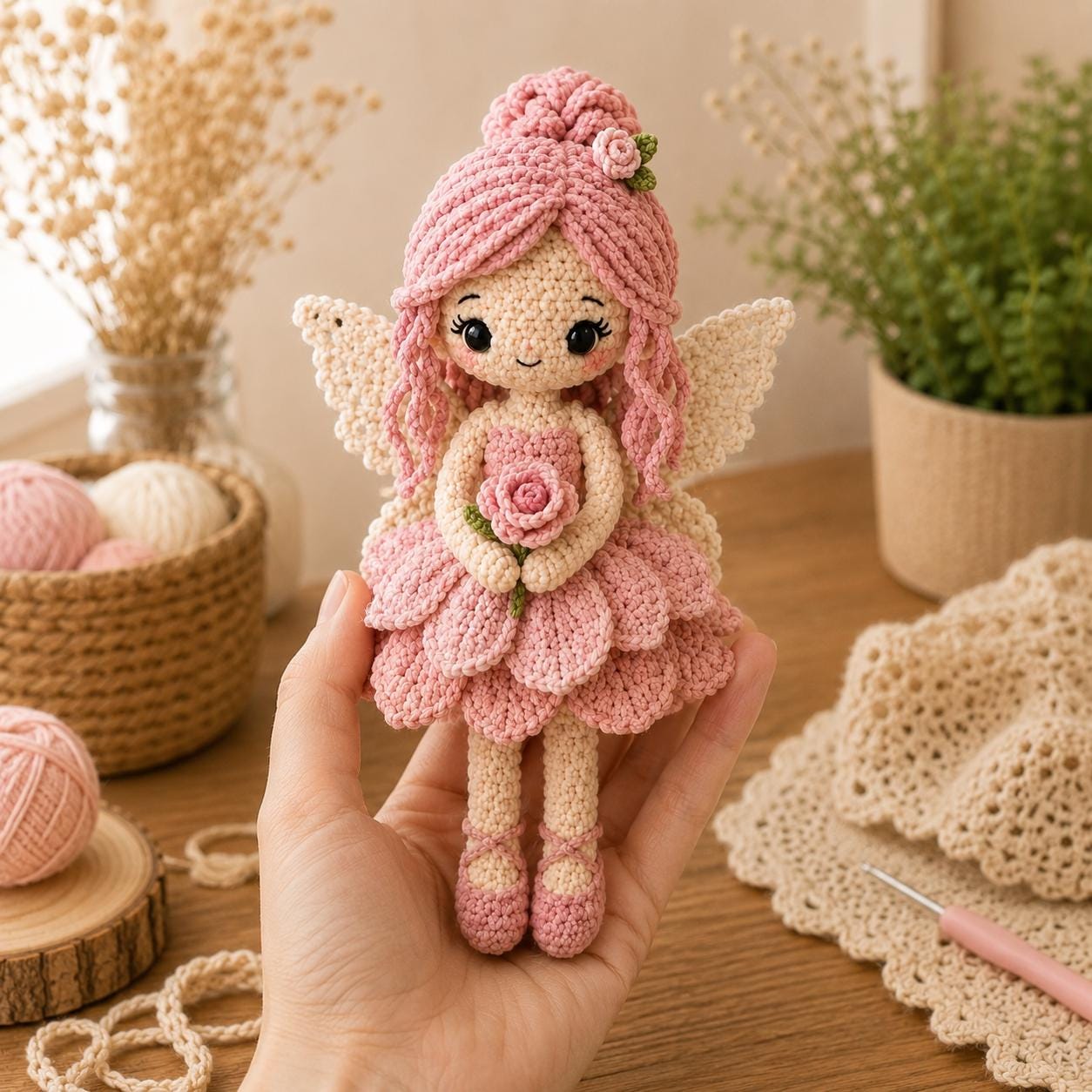 Crochet Fairy Doll, Handmade Amigurumi Angel, Ballerina and Flower Fairy, Fantasy Room Decor, Unique Crochet Gift