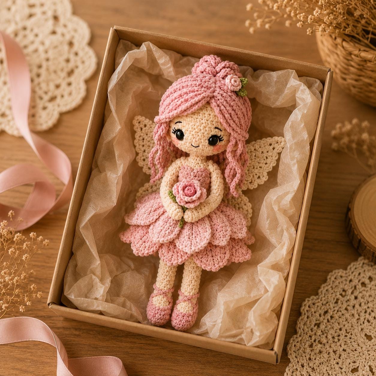 Crochet Fairy Doll, Handmade Amigurumi Angel, Ballerina and Flower Fairy, Fantasy Room Decor, Unique Crochet Gift