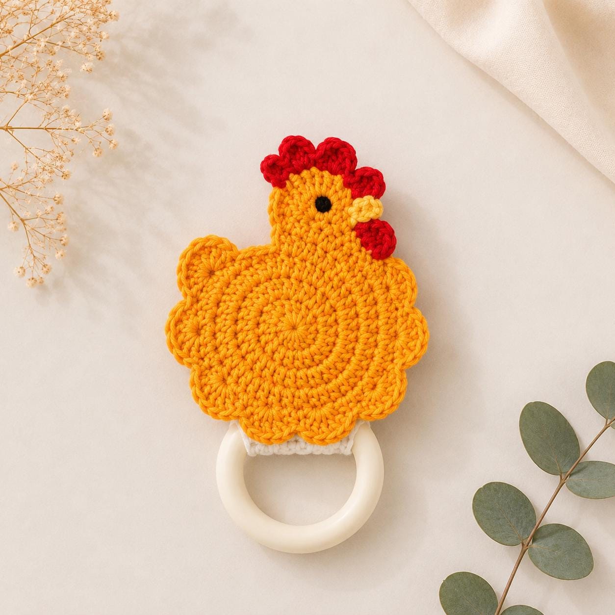 Crochet Chicken Towel Holder – Organic Yarn Kitchen Décor