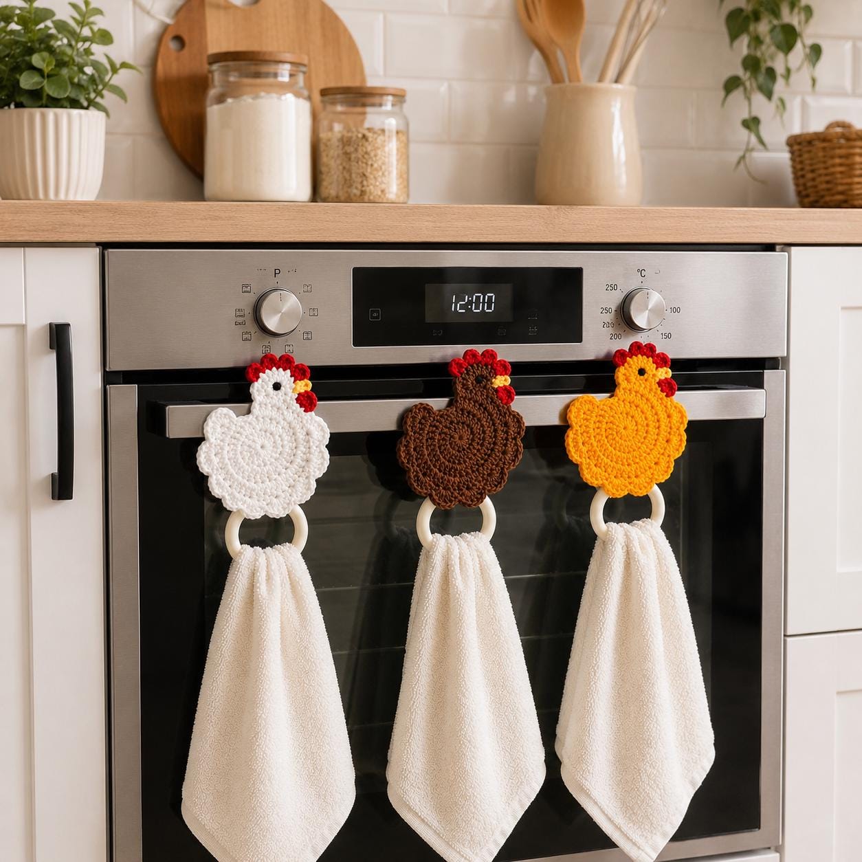 Crochet Chicken Towel Holder – Organic Yarn Kitchen Décor