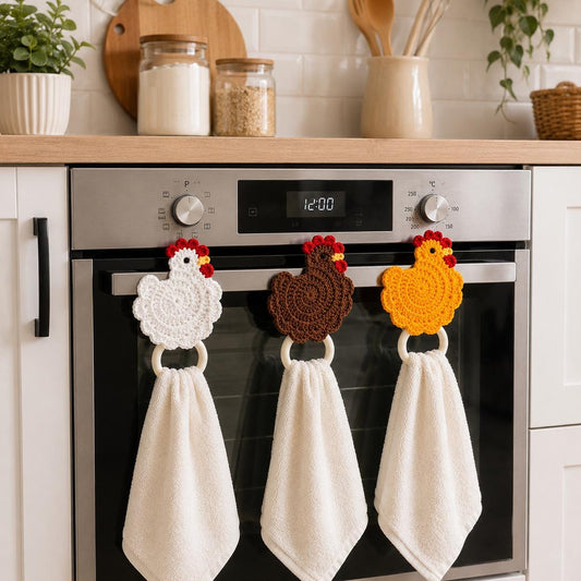 Crochet Chicken Towel Holder – Organic Yarn Kitchen Décor