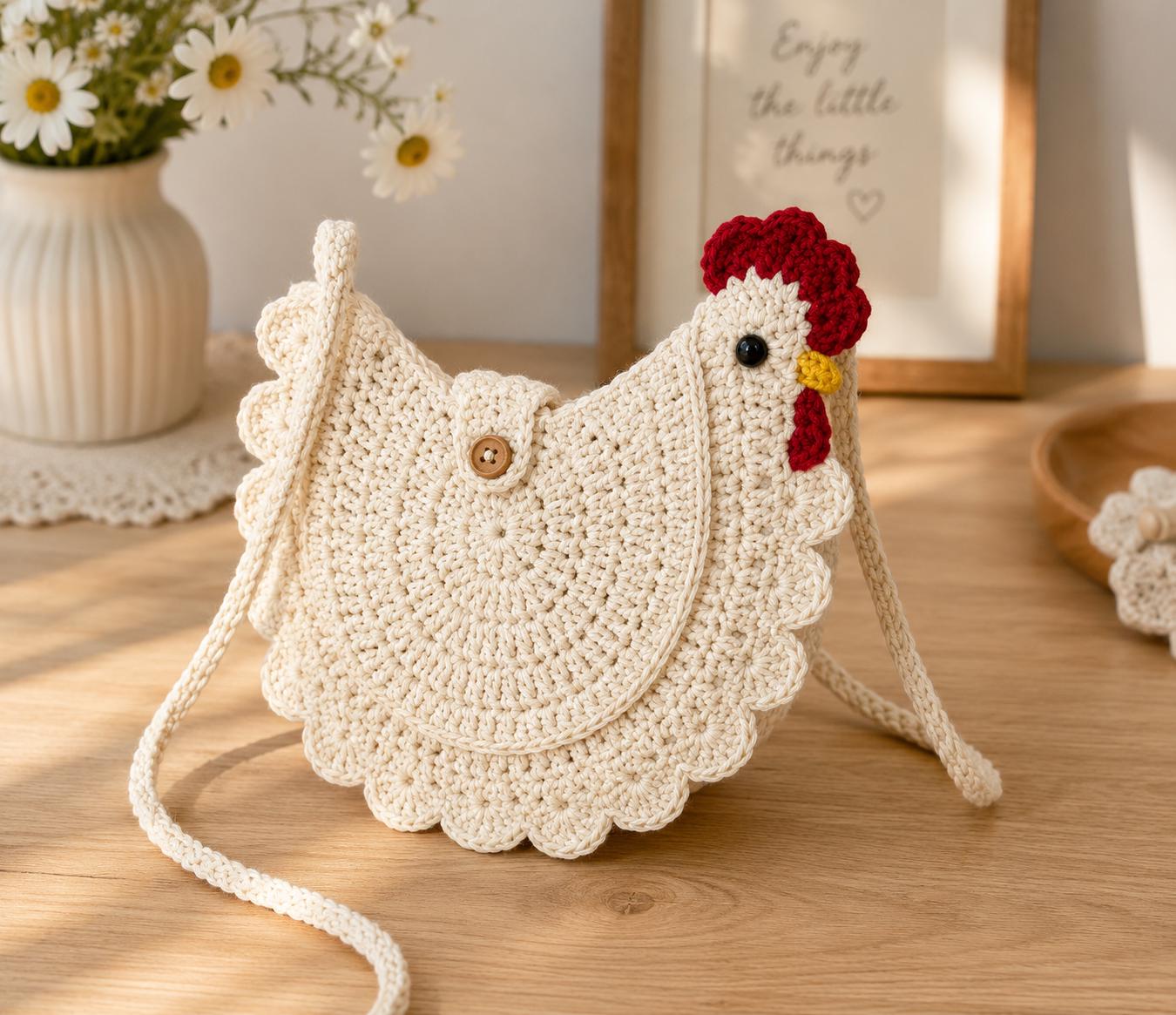 Crochet Chicken Bag , Hen Crossbody Purse, Farmhouse Animal Tote Tutorial, Amigurumi Chicken Bag, Crochet Bag