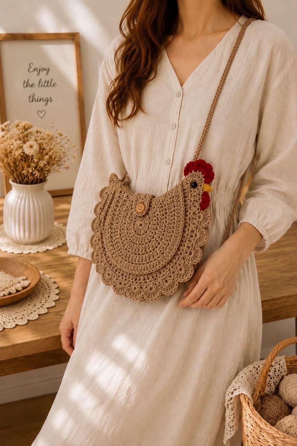 Crochet Chicken Bag , Hen Crossbody Purse, Farmhouse Animal Tote Tutorial, Amigurumi Chicken Bag, Crochet Bag