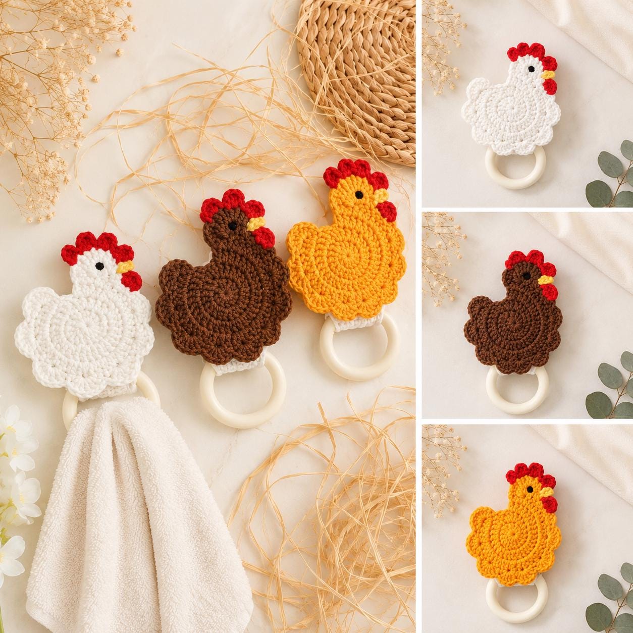 Crochet Chicken Towel Holder – Organic Yarn Kitchen Décor