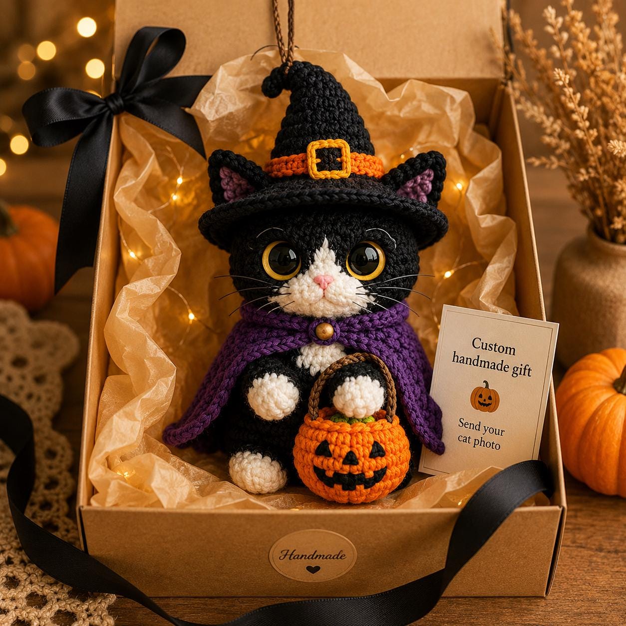 Custom Halloween Pet Portrait Crochet Plush From Photo, Personalized Dog Cat Witch Car Charm, Spooky Pumpkin Bag Clip, Pet Lover Gift