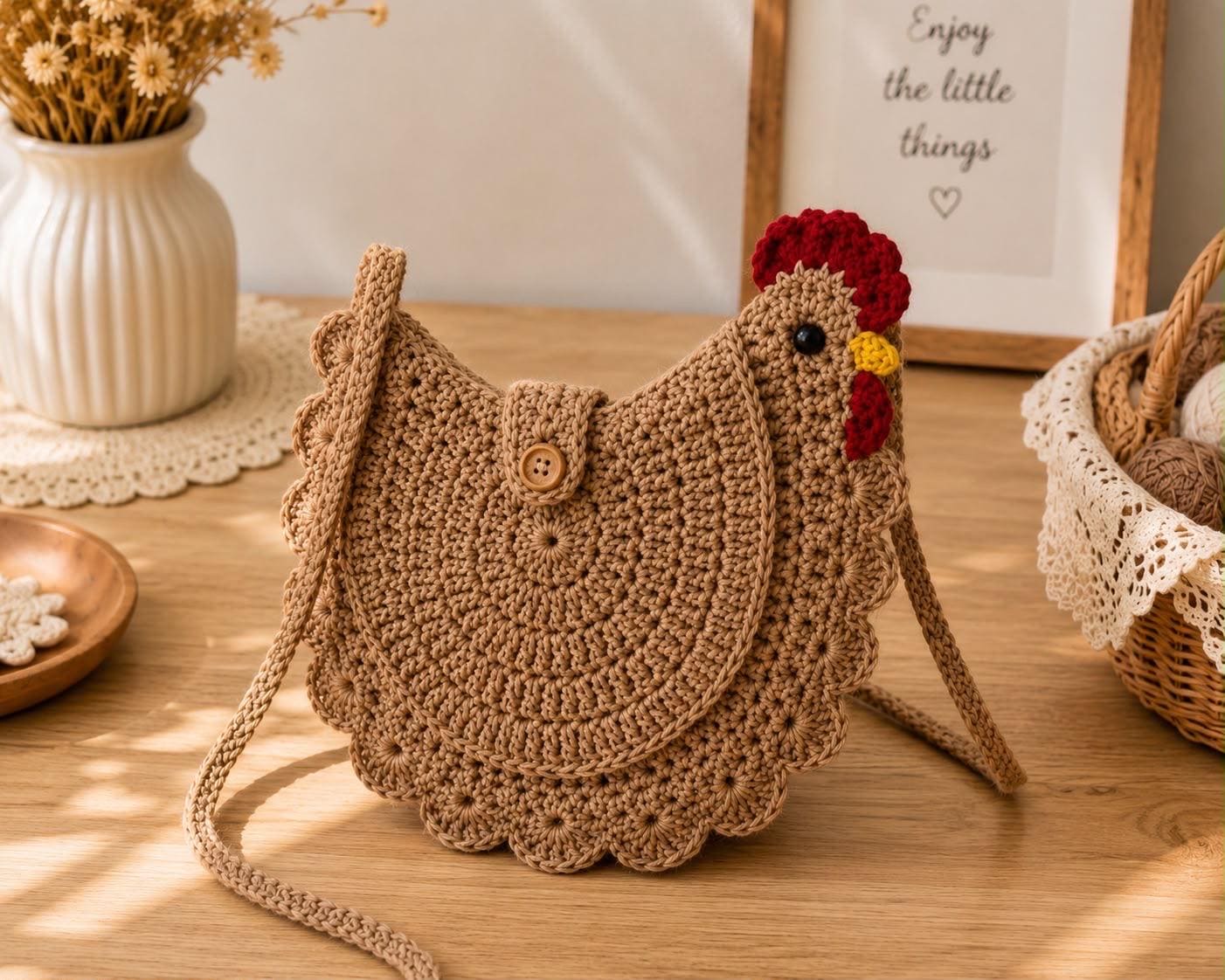 Crochet Chicken Bag , Hen Crossbody Purse, Farmhouse Animal Tote Tutorial, Amigurumi Chicken Bag, Crochet Bag