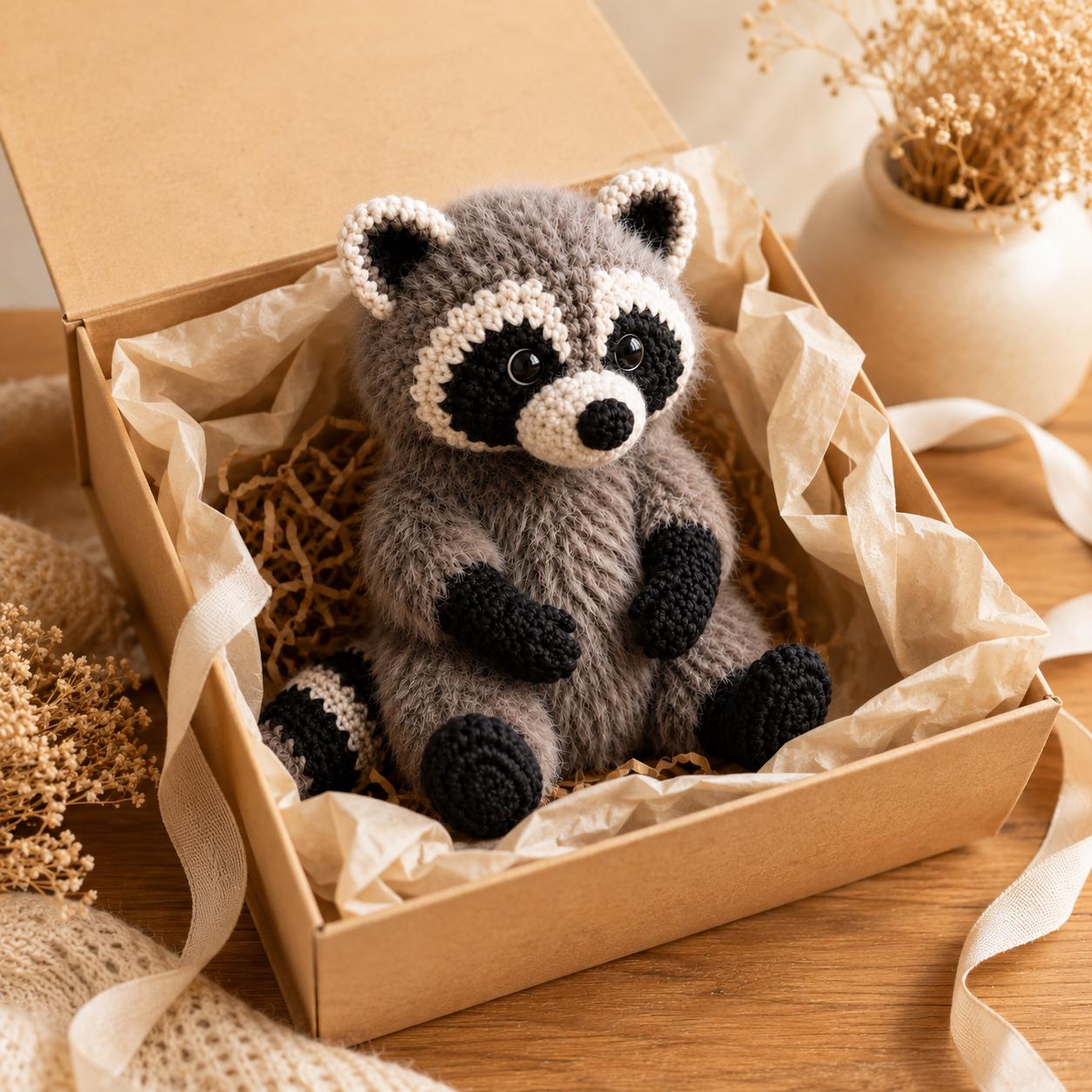 Crochet Raccoon Plush, Fuzzy Trash Panda Stuffed Animal, Cute Woodland Creature Amigurumi, Handmade Forest Animal Toy, Raccoon Lover Gift