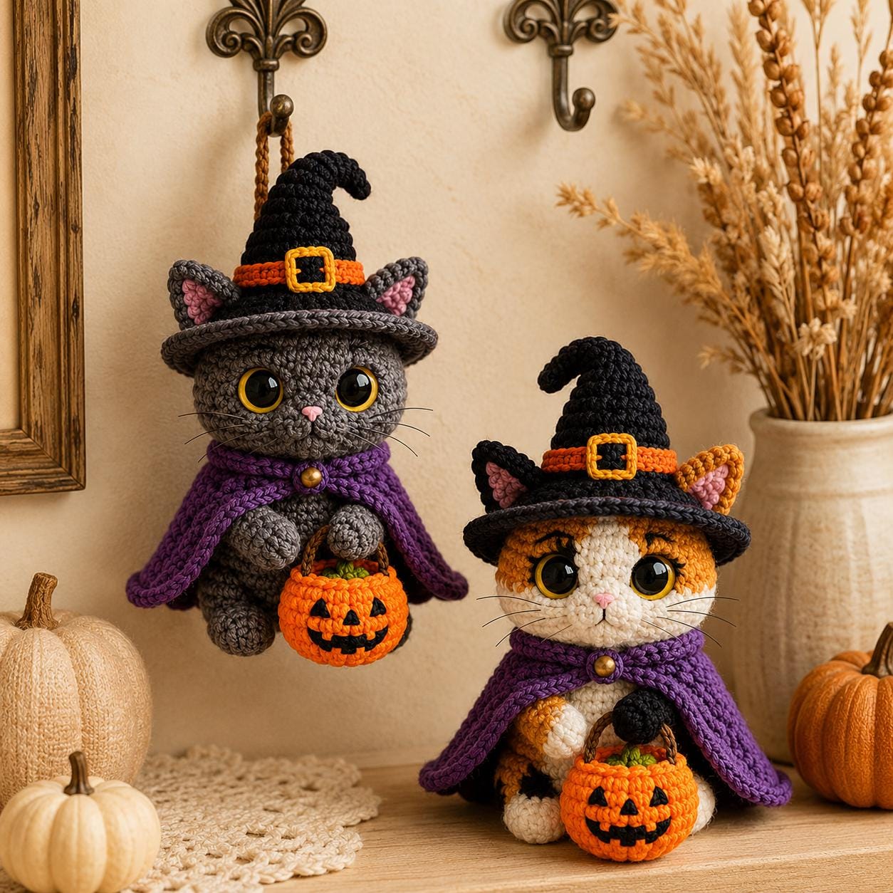 Custom Halloween Pet Portrait Crochet Plush From Photo, Personalized Dog Cat Witch Car Charm, Spooky Pumpkin Bag Clip, Pet Lover Gift