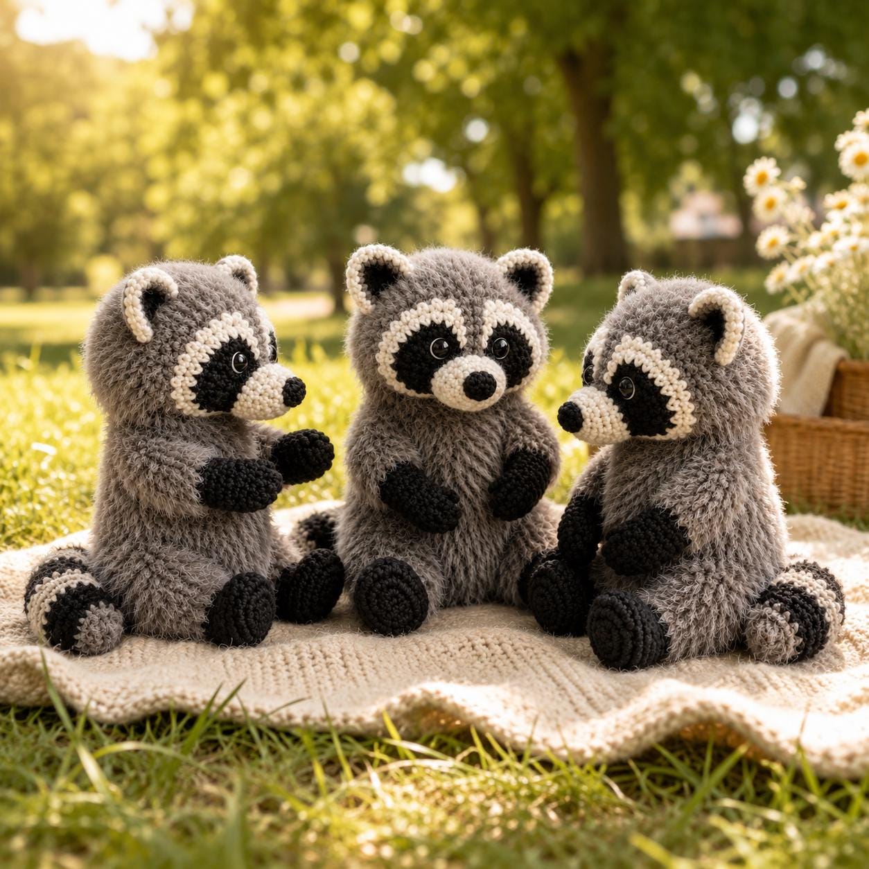 Crochet Raccoon Plush, Fuzzy Trash Panda Stuffed Animal, Cute Woodland Creature Amigurumi, Handmade Forest Animal Toy, Raccoon Lover Gift